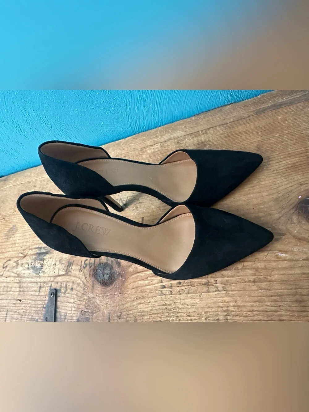 J. Crew Factory Black Suede Pointed D'Orsay Pumps